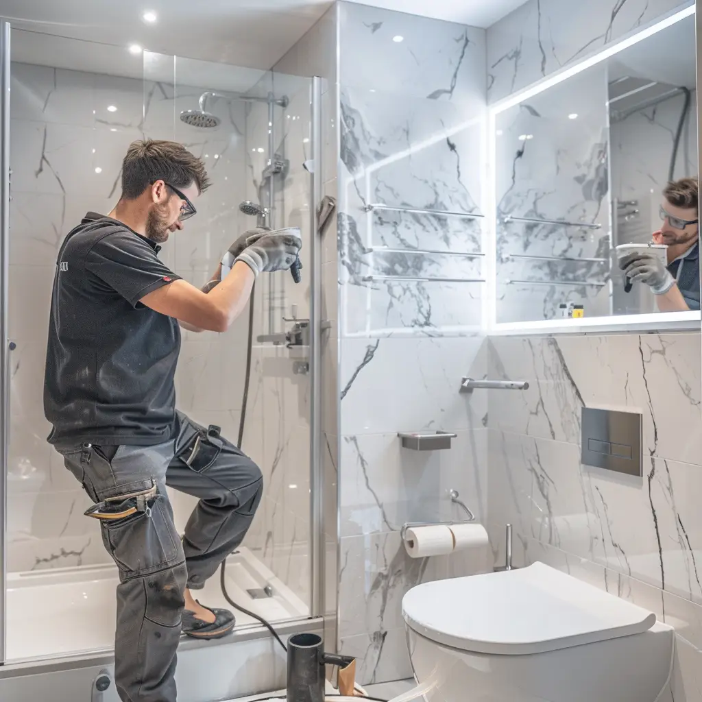 plombier dans une salle de bain